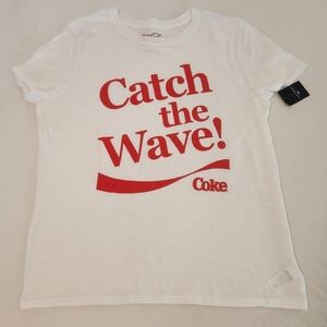 NWT Coke 'Catch the Wave!' White T-Shirt Lucky Brand Graphic Tee Sz L